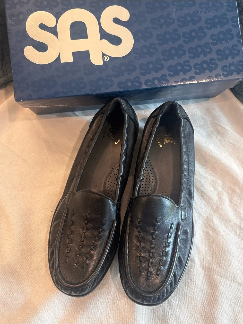 SAS Weave Black Leather Loafers Women’s 8 Wide Tripad Comfort NIB